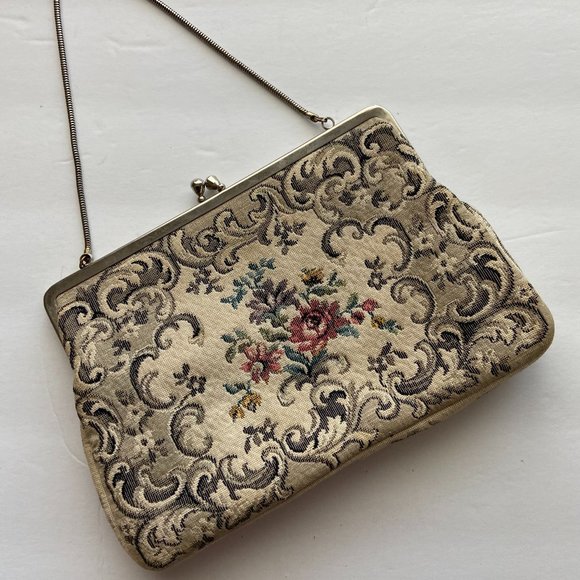 Walborg Handbags - Walborg Vintage Floral Tapestry Carpet Bag & Coin Purse Kiss Lock
